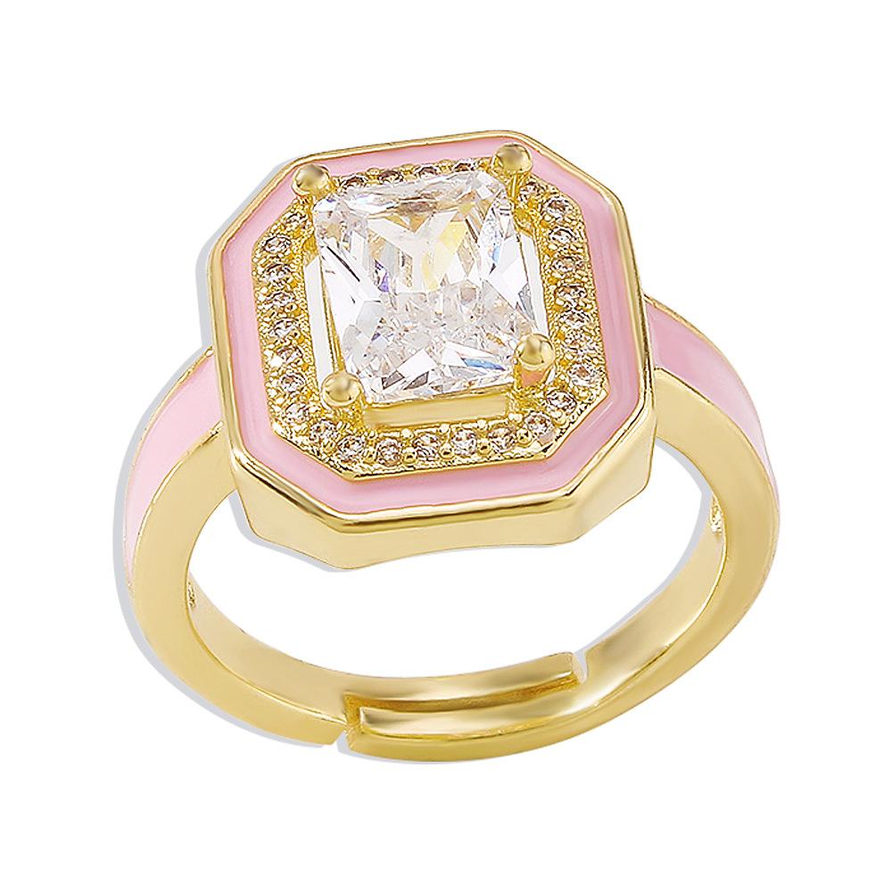 ZR25 geometric drop oil ring cold simple fashion jewelry square zircon open ring female