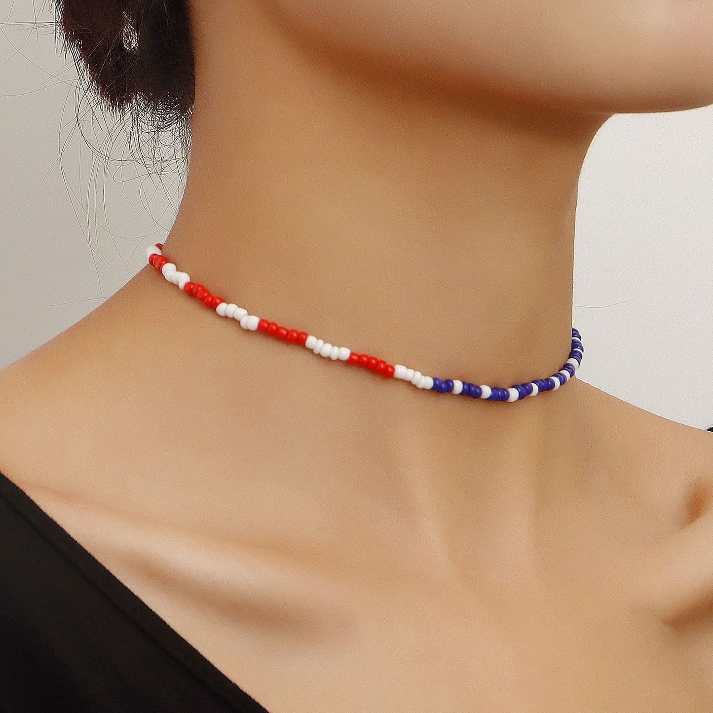 Jewelry simple fashion red blue white necklace female necklace personality all-match cold design sense necklace