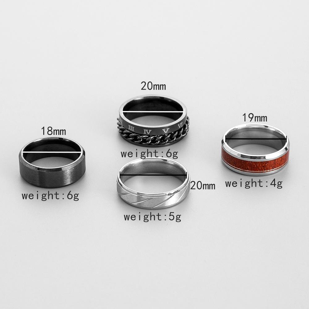 Simple Men's Stainless Steel Wood Grain Chain Roman Numeral Set Ring Can Be Used as a Bottle Opener Fashion Personality