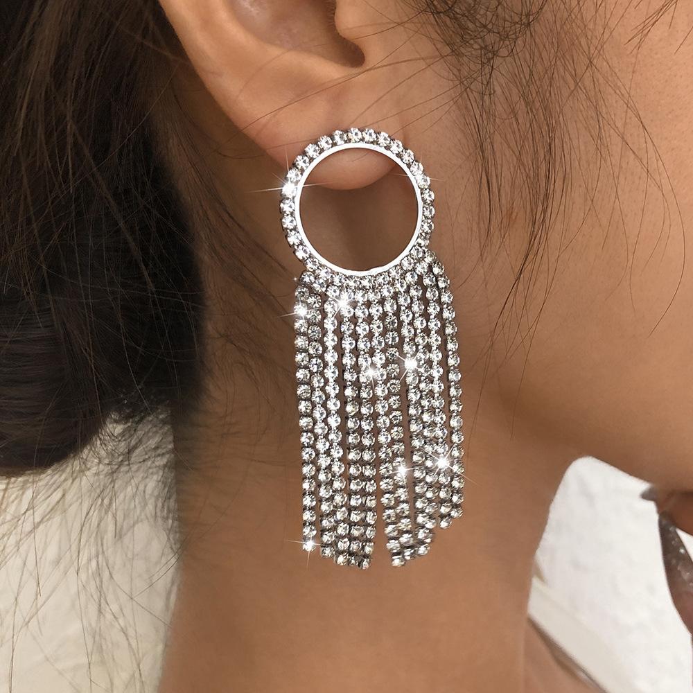 E1131 Tassel Full Diamond Earrings Fashion Retro Personality Earrings Alloy Creative Long Earrings