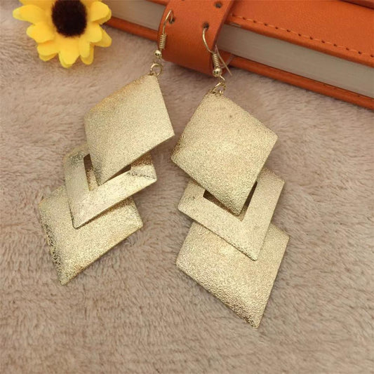 Multilayer Rhombus Metal Sheet Long Earrings Exaggerated Earrings Fashion Fashion Accessories Earrings