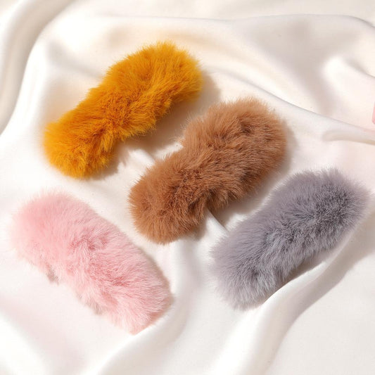 Han Qiudong pure color all-match fur hair clip sweet imitation rabbit fur long strip plush BB clip silk hair bangs clip side clip