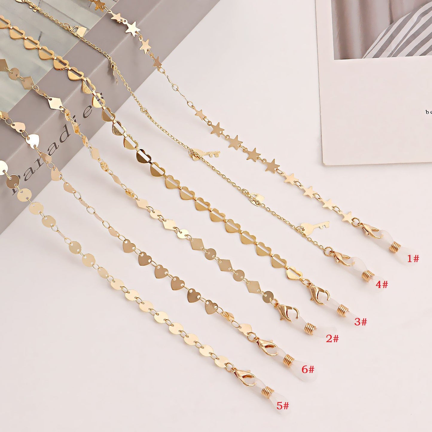 Mask hanging chain Glasses chain Pearl heart disc mask chain Peach heart metal glasses chain