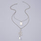 N9829 Double Layered Necklace Geometric Serpentine Square Card Pendant Necklace Simple Retro Creative Necklace Women