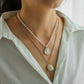 Ins temperament freshwater special-shaped pearl pendant personality portrait embossed coin fashion double layer necklace