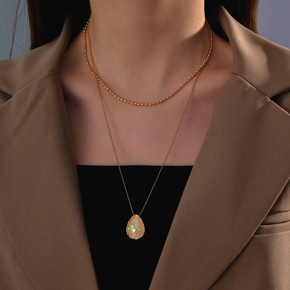 Retro Ins Water Drop Imitation Opal Pendant Necklace Fashion Double Layer Necklace Accessories