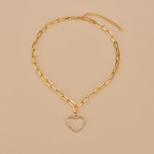 Fashion Simple Alloy Peach Heart Pendant Necklace Rhinestone Clavicle Chain Necklace Ladies Accessories