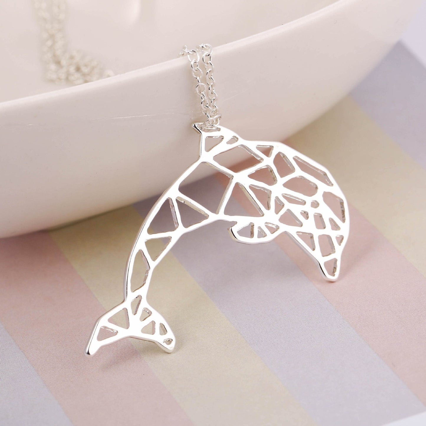 Popular Creative Hollow Great White Shark Dolphin Necklace Female Personality Necklace Electroplated Gold and Silver