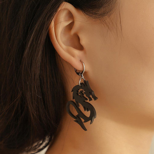 Jewelry hip-hop Chinese dragon earrings acrylic mirror exaggerated zodiac dragon trend earrings