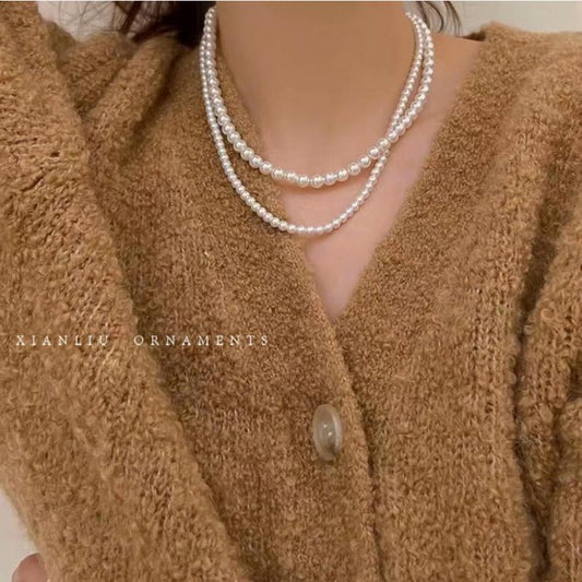Light luxury niche fever same style pearl necklace ins women's design retro high-end clavicle chain necklace