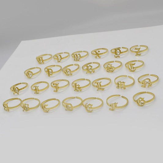 Fashionable ancient English 26 letter ring vacuum plating 18K real gold