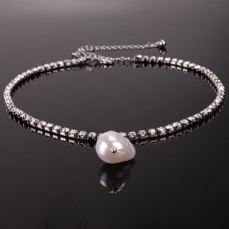 Jewelry simple cold diamond chain necklace fashion exaggerated special-shaped pearl pendant necklace