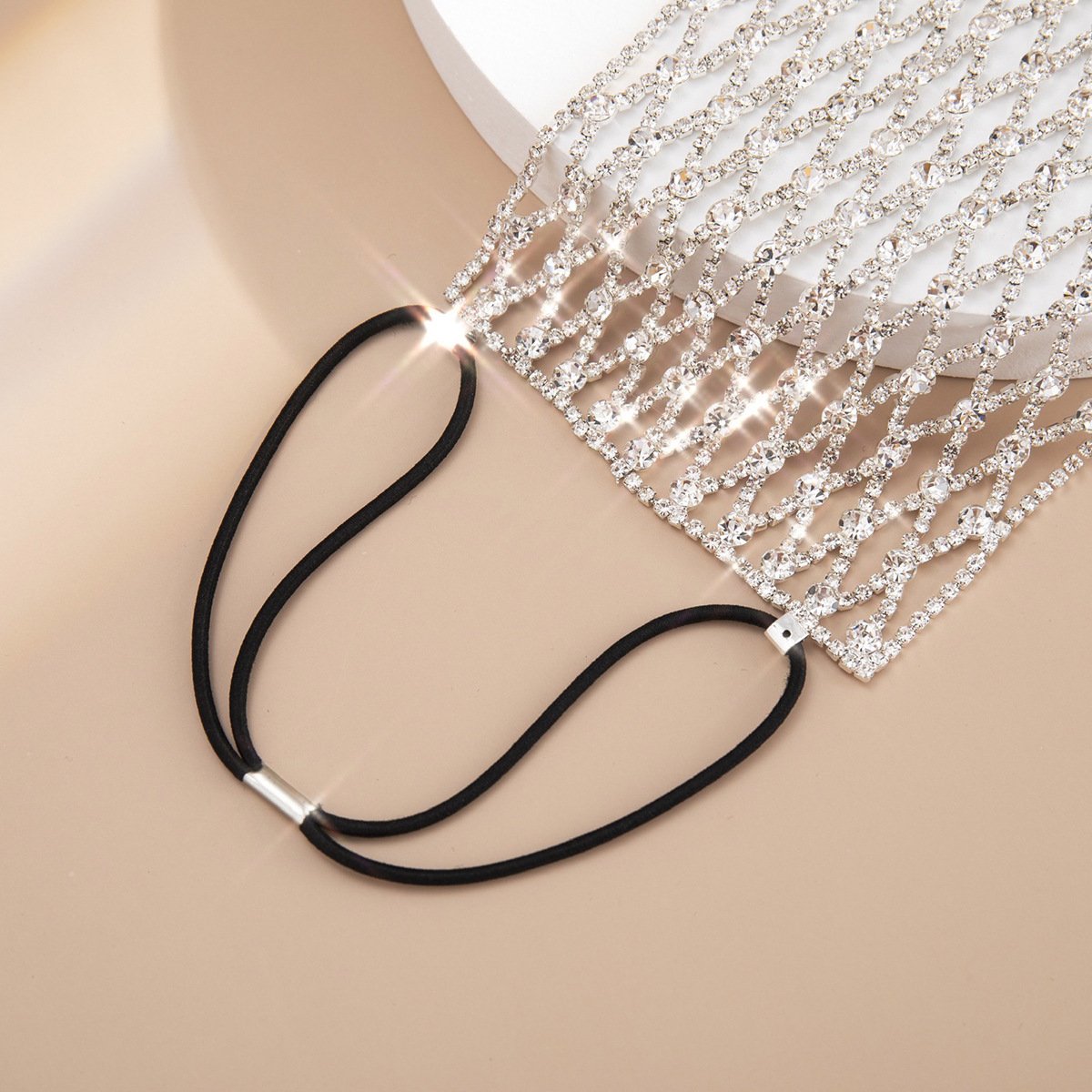 Jewelry Exaggerated Geometric Elastic Face Decoration Female Personality Fashion Micro-set Grid Rhinestone Mask Decoration