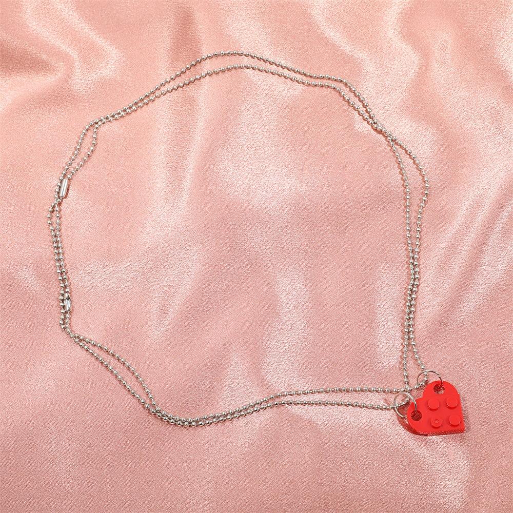 Heart-shaped building block couple necklace ins creative double-layer detachable beaded splicing collarbone chain female