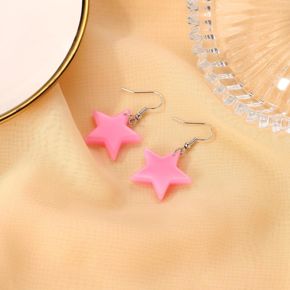 Sweet candy-colored five-pointed star earrings fashion fluorescent star earrings trendy fun girl earrings