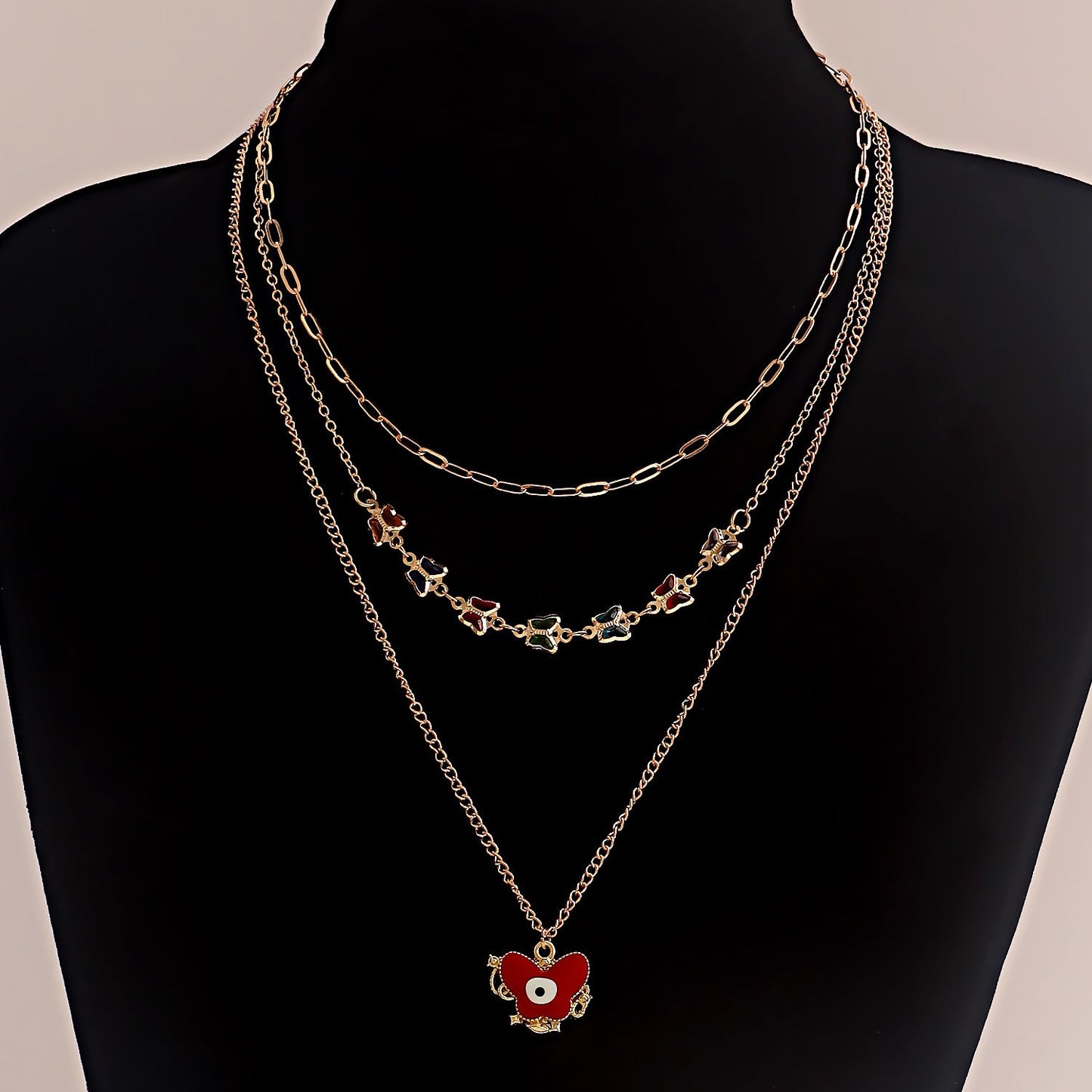 Jewelry Temperament Colorful Butterfly Devil's Eye Necklace Female Creative Eye Geometric Personality Necklace