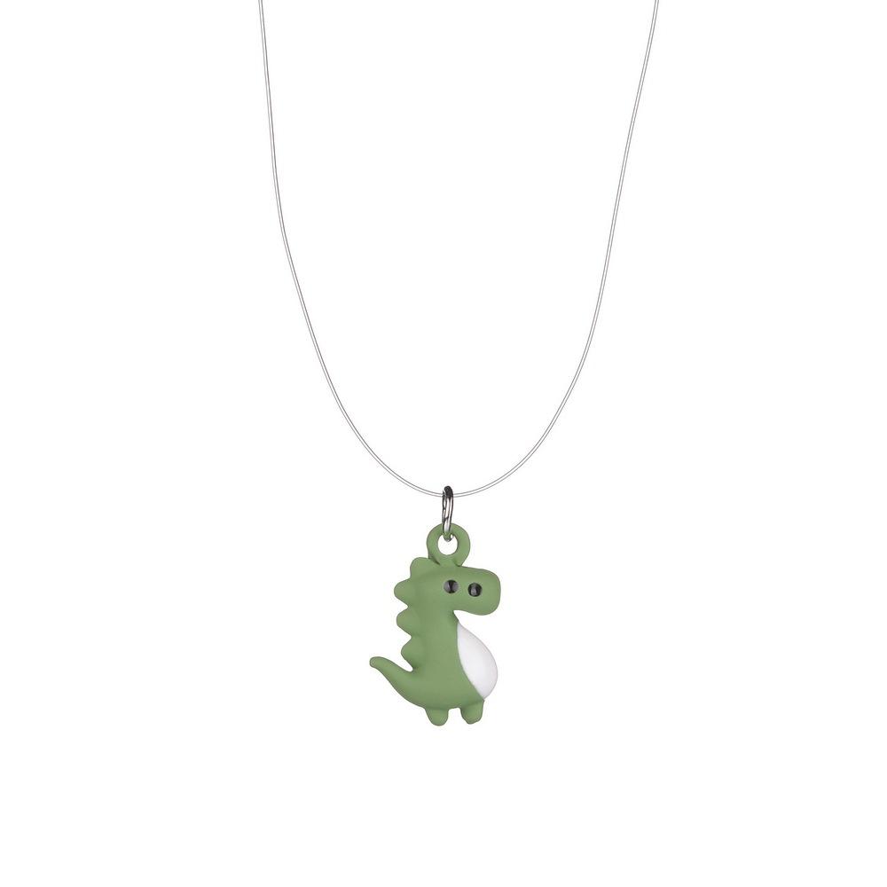 Fashion Invisible Fishing Line Clavicle Chain Cute Green Drip Oil Alloy Dinosaur Pendant Necklace Accessories