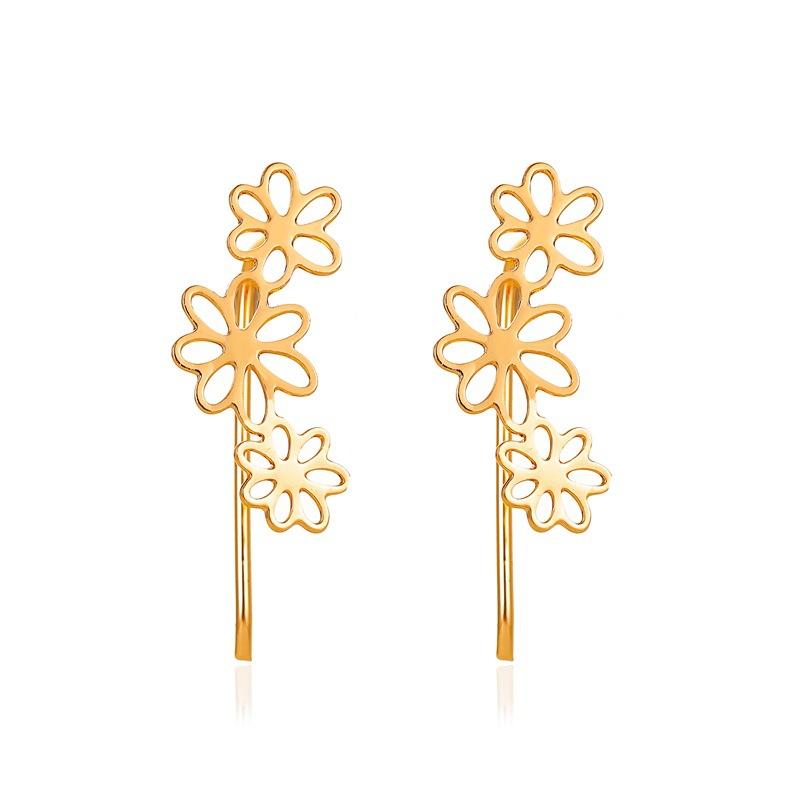 Simple flower earrings cold hollow small flower ear clip female small fresh all-match earrings