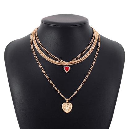 N1486 Ornament metal niche stacked fashion necklace love micro-inlaid flower clavicle necklace