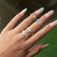Jewelry simple cold geometric moonstone ring set female personality bat micro-inlaid ring