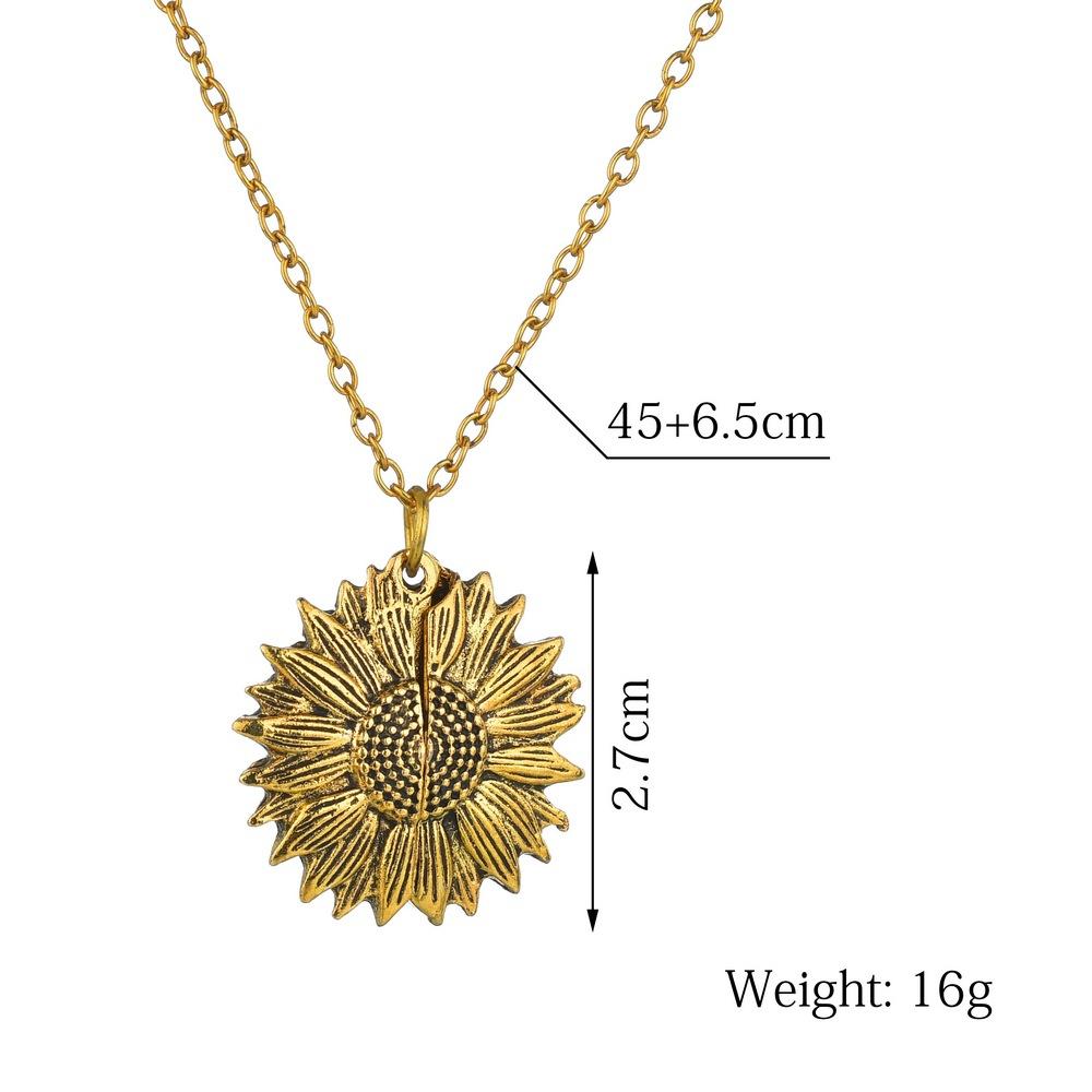 Popular necklace women's sunflower double lettering necklace alloy flower short collarbone