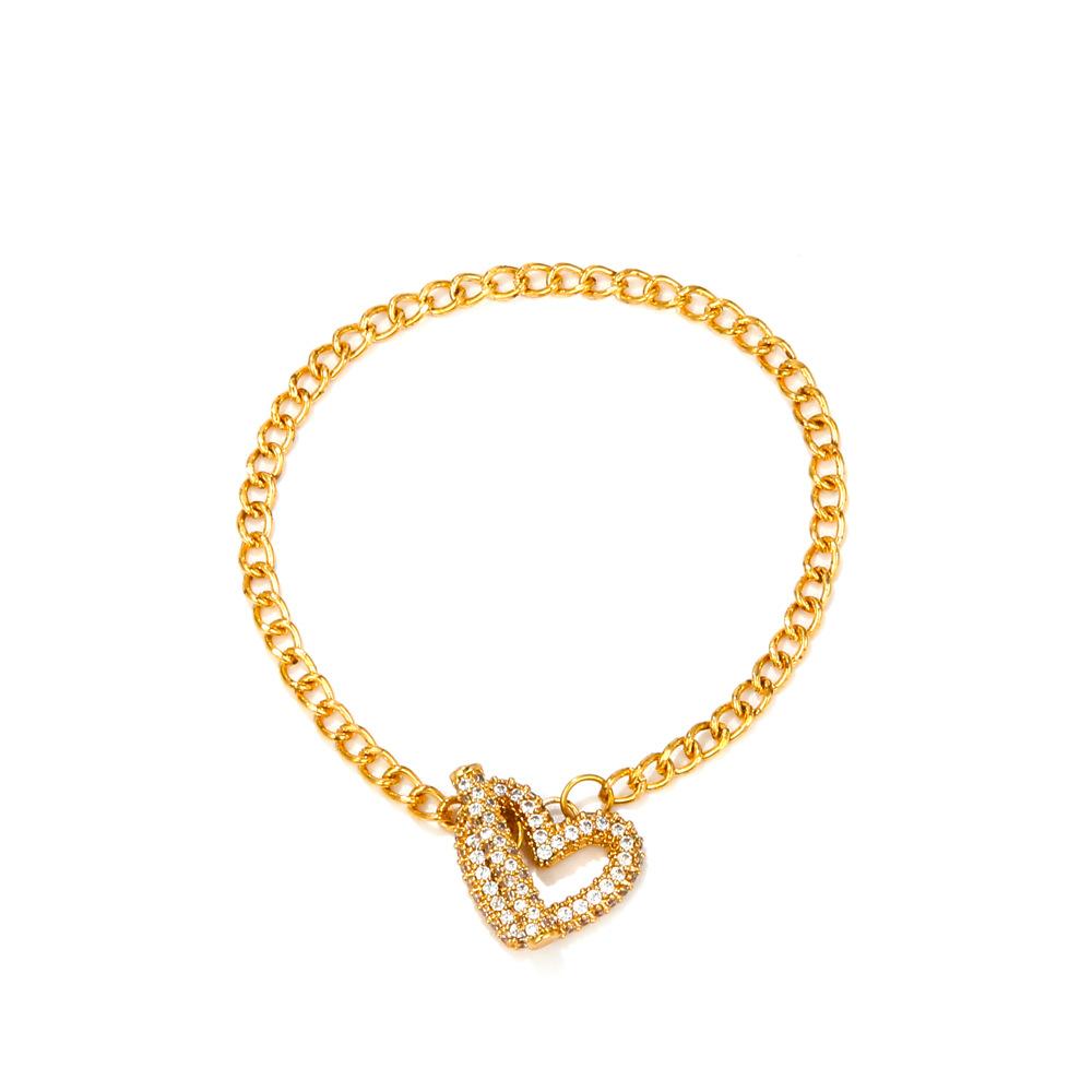 Ins minimalist love bracelet female retro fashion copper inlaid zircon heart-shaped OT buckle bracelet personalized jewelry female