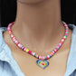 Niche design sense rainbow color soft pottery beaded gradient color love necklace female simple all-match necklace