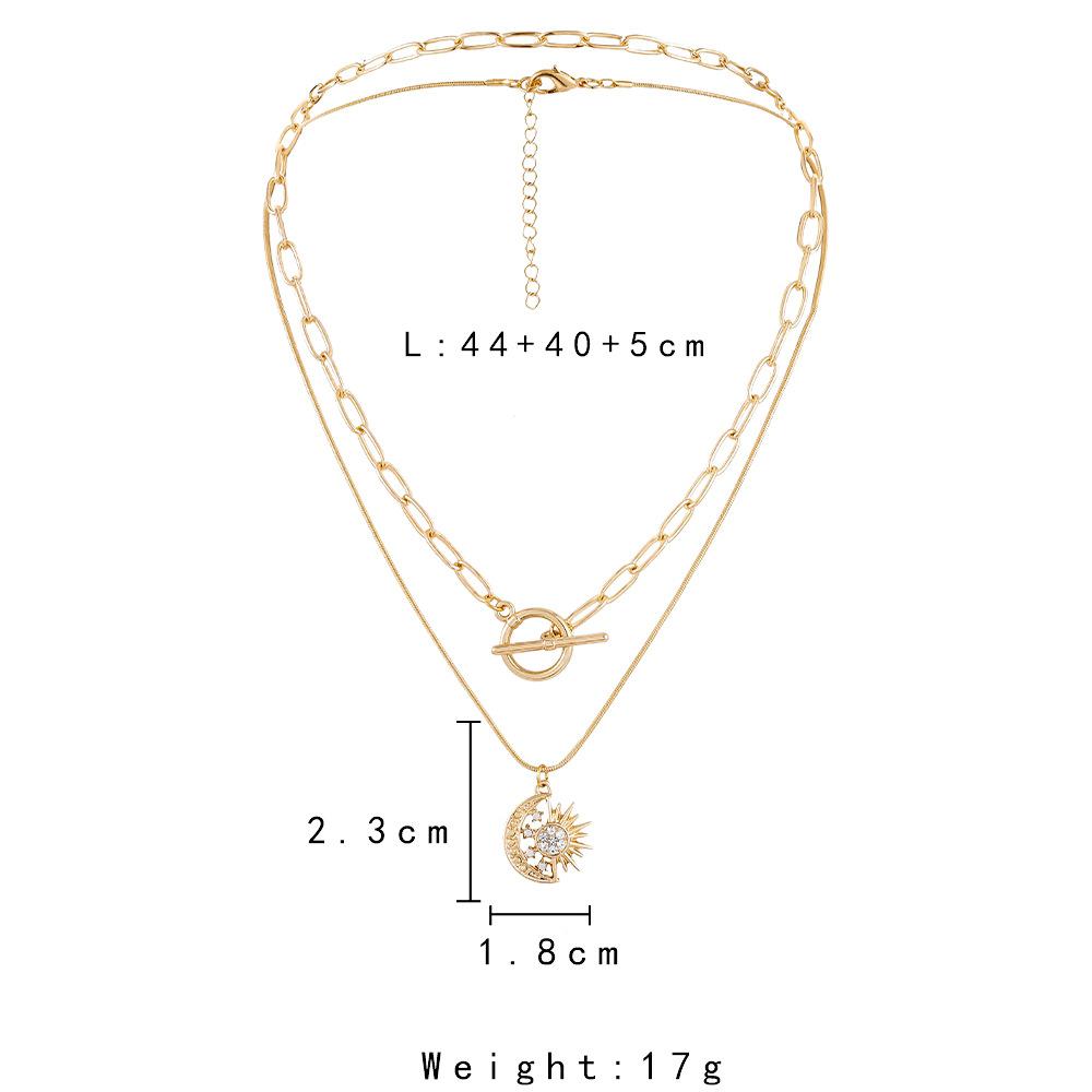 Frosty double-layer gold star moon sun OT buckle chain retro simple all-match ladies necklace