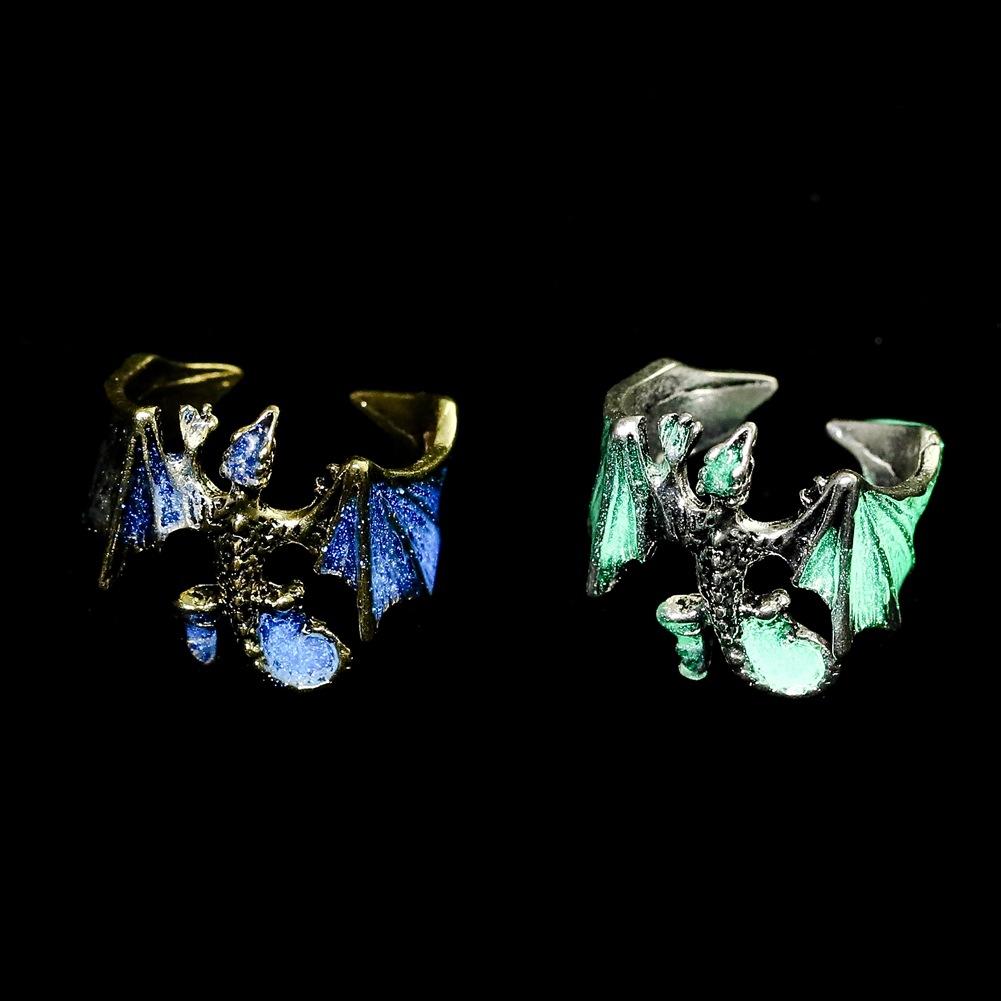 Hip Hop Pterodactyl Luminous Wings Open Ring Halloween Street Metal Ornaments