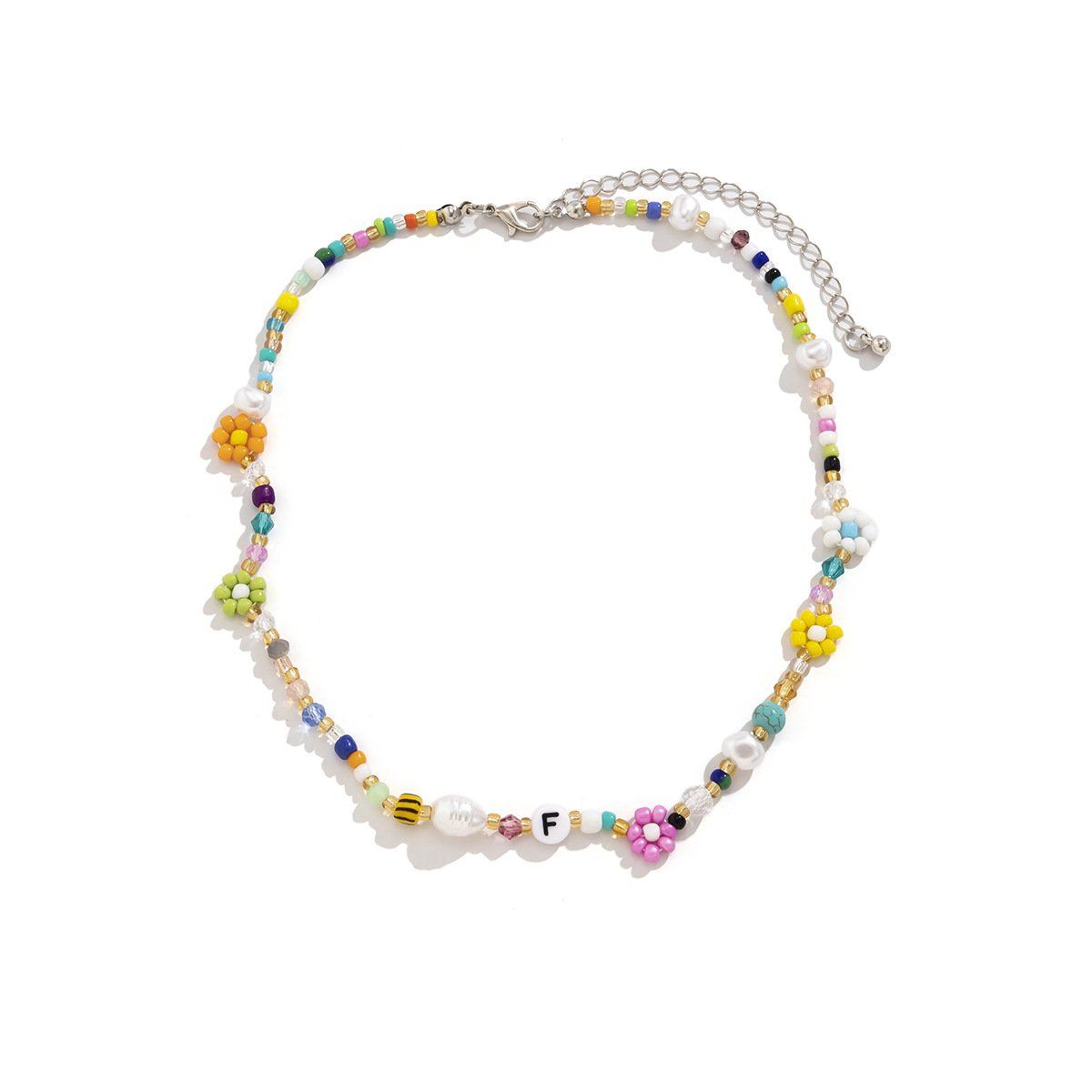 Jewelry simple imitation pearl color clavicle necklace mix and match woven small daisy letter necklace female