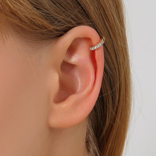 Simple geometric zircon hollow ear clip cold temperament one-piece holeless earring earrings for women