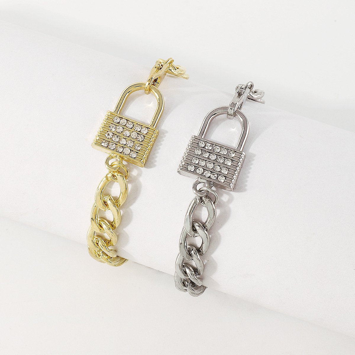 B1878 Minority diamond-encrusted bracelet with exaggerated personality, small chain lock, indifferent and simple hip-hop jewelry