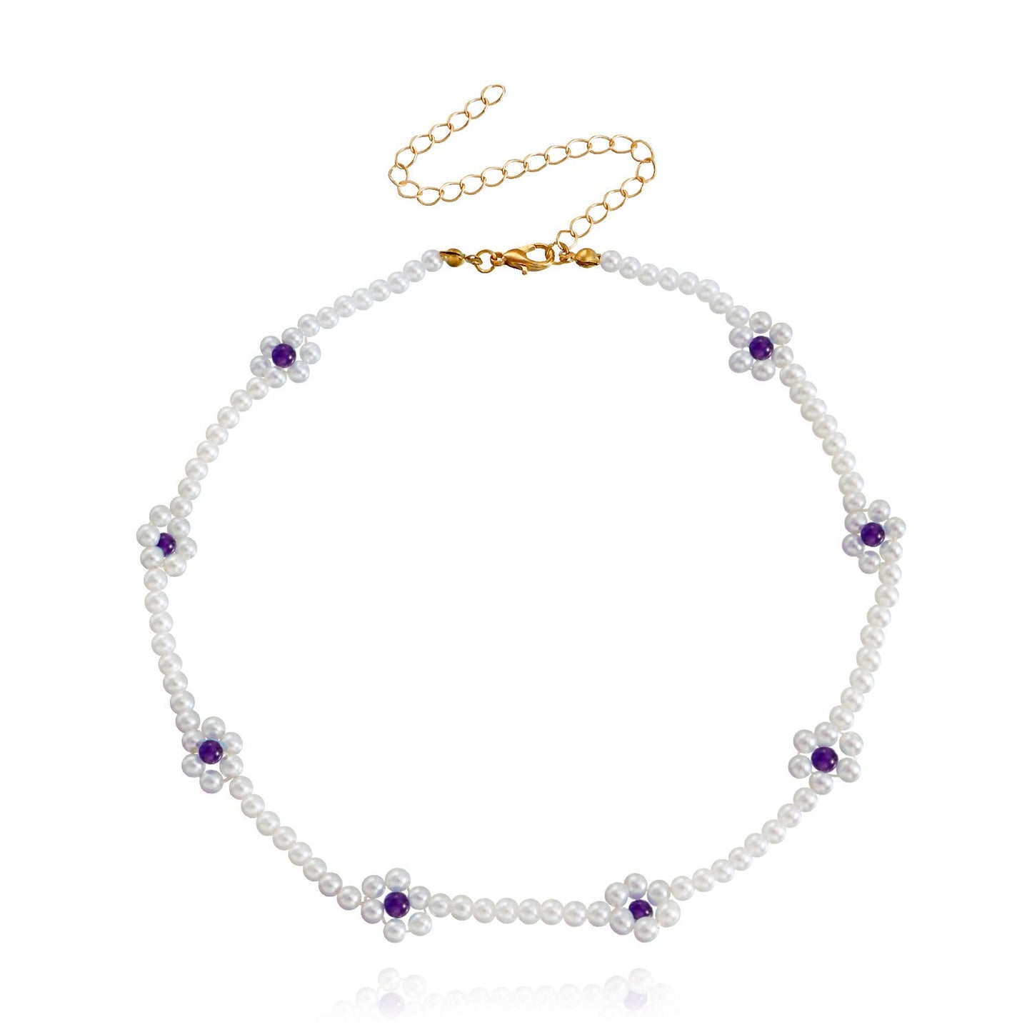 Jewelry Bohemian Imitation Pearl Handwoven Beaded Flower Necklace Female Baby Bead Necklace