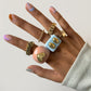 Mix and match lock-shaped peach heart letters multi-element ring set macaron color acrylic stacked rings for women