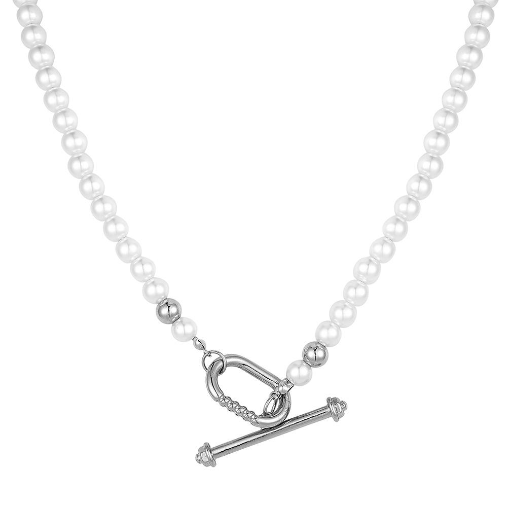 The same trendy men's pearl necklace cold O-shaped lock clavicle chain simple temperament chain