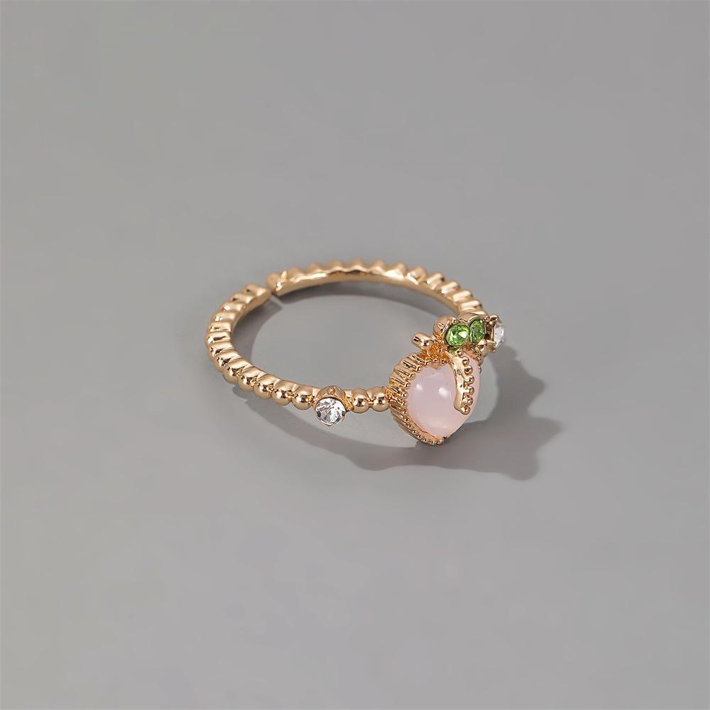 Sweet pink peach ring summer fresh love cat's eye stone open ring Mori student index finger ring