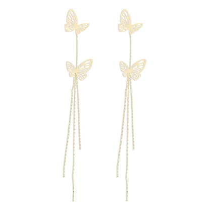 E1472 Long Tassel Fairy Earrings Hollow Butterfly Personality Creative Earrings Retro Exaggerated Earrings