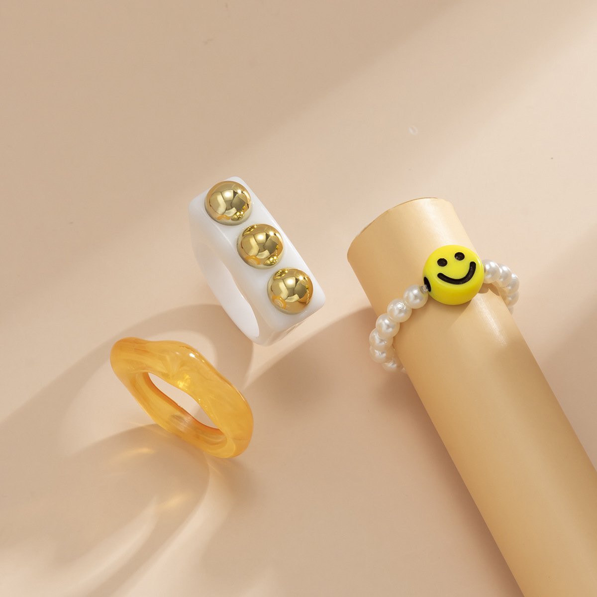 Jewelry Exaggerated Diversified Smiley Woven Set Ring Female Simple Geometric Round Jewelry