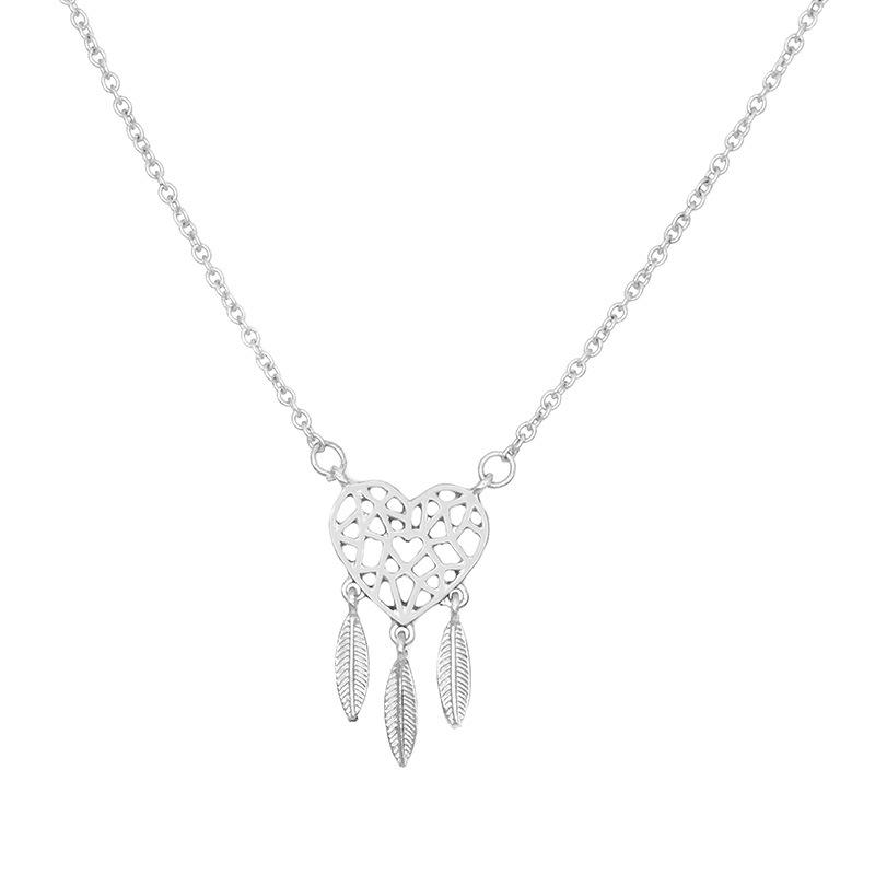 Fashion Dream Catcher Series Origami Heart Hollow Feather Necklace Neck Ornament