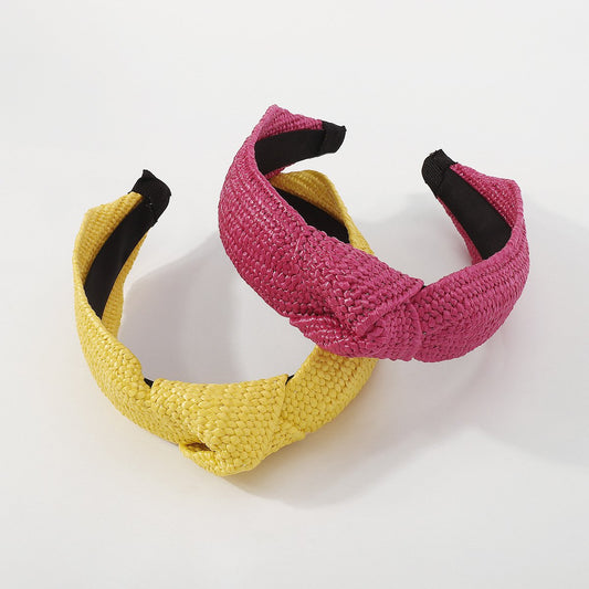 F4533 Internet celebrity TikTok hand-woven vacation leisure headband simple solid color knotted headband