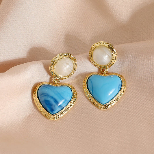 Explosive retro women's turquoise love pendant earrings temperament fashion luminous stone earrings jewelry