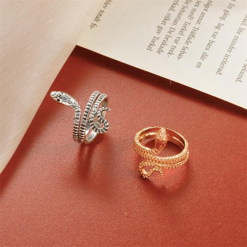 Retro opening snake ring gold punk winding snake ring exaggerated personality copper jewelry