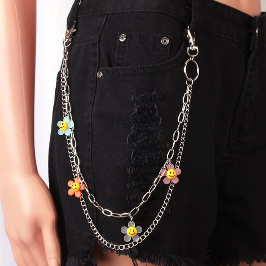 Jewelry trendy all-match resin smiling face flower bear paw waist chain street shooting hip-hop pants chain ornaments