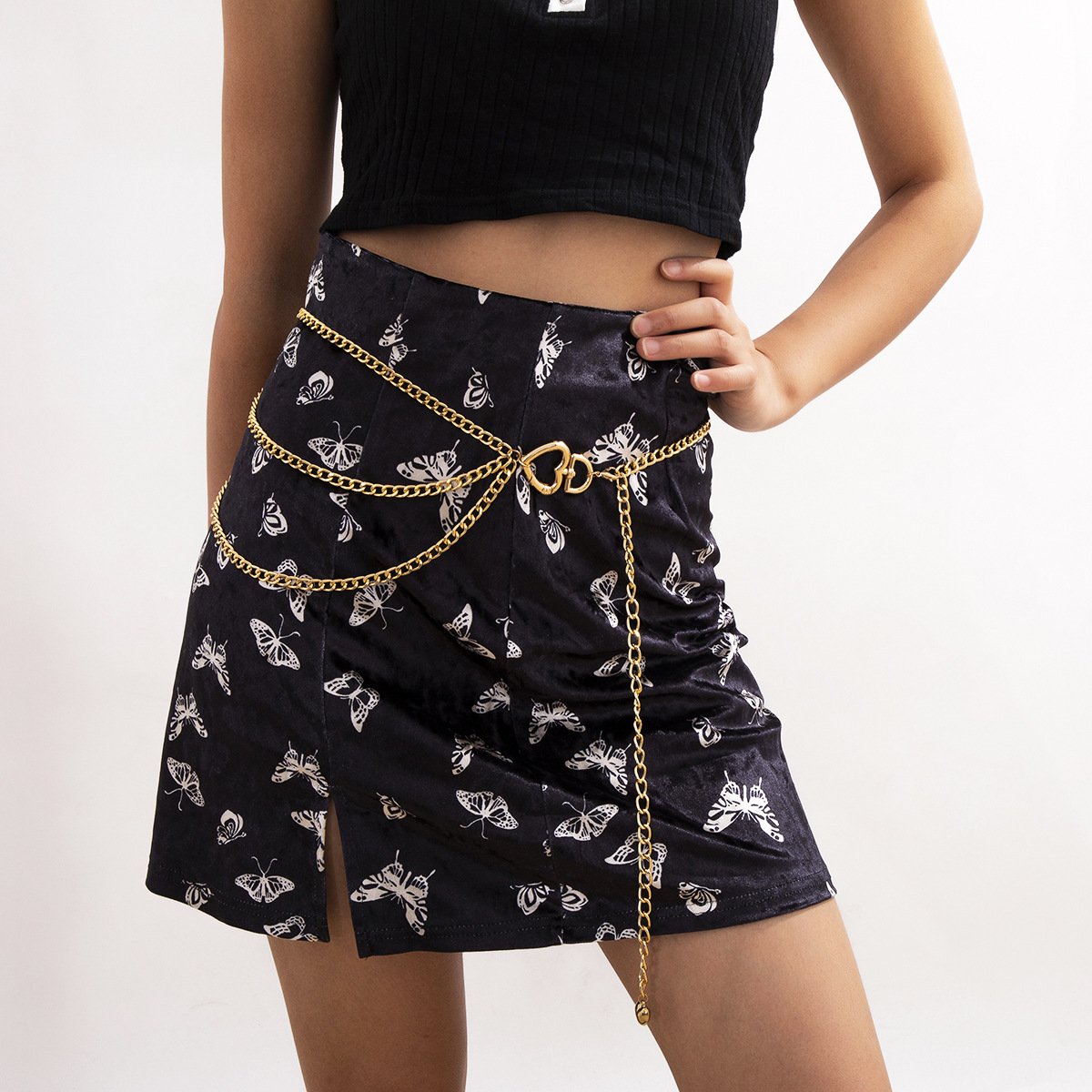 Jewelry sexy denim skirt with body chain fashion simple and versatile heart-shaped hollow aluminum waist chain