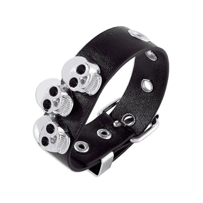 B1985 Jewelry Niche Punk Hip Hop Leather Bracelet Skull Butterfly Heart Rhinestone Bracelet