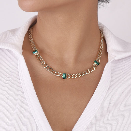 N1225 Niche geometric personality simple collarbone necklace cold and fresh rhinestone metal chain necklace