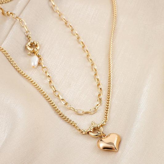 Simple Personality Fashion Versatile Double Layer Love Freshwater Pearl Lock Necklace For Women