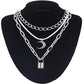 Jewelry Copper Snake Chain Crescent Pendant Necklace Women's Lock-shaped Multi-layer Sweater Chain Two-piece Set