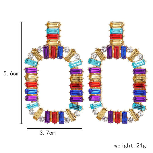 Hip Hop Fashion Temperament Rainbow Series Ear Jewelry Square Rainbow Square Diamond Earrings