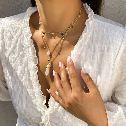 Jewelry Mix and Match Imitation Pearl Geometric Necklace Simple Sequin Tassel Imitation Crystal Column Multilayer Necklace